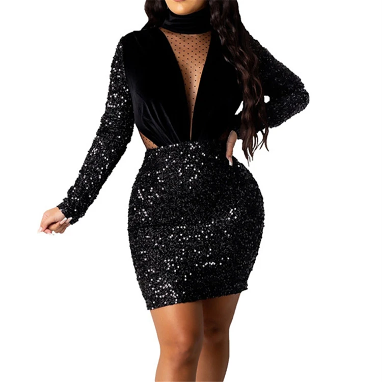 

Long Sleeve Party Dress 2020 Sequins Dress Shiny Dress