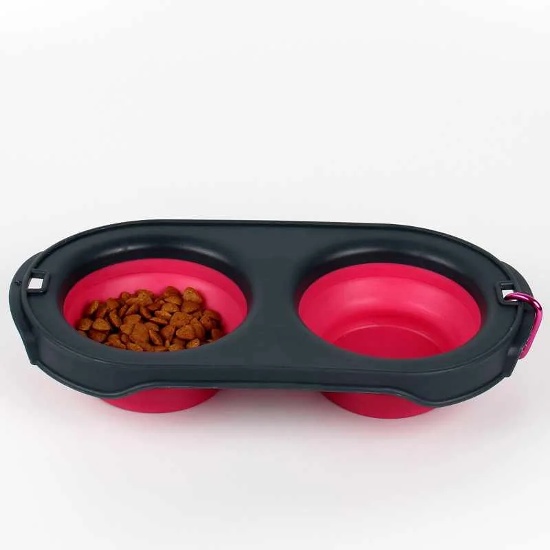 

Hot sale anti-slippery silicone TEP pet double bowl food water bowl collapsible dog bowl for dog and cat