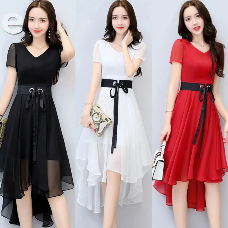 

New design slim women dresses chiffon sweet Korean short sleeve girl dress