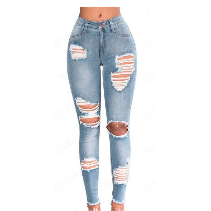 

Latest Basic Women Ripped High Waist Skinny Jeans Slim Fit Elastic Ladies' Jeans for Womens, Custom color