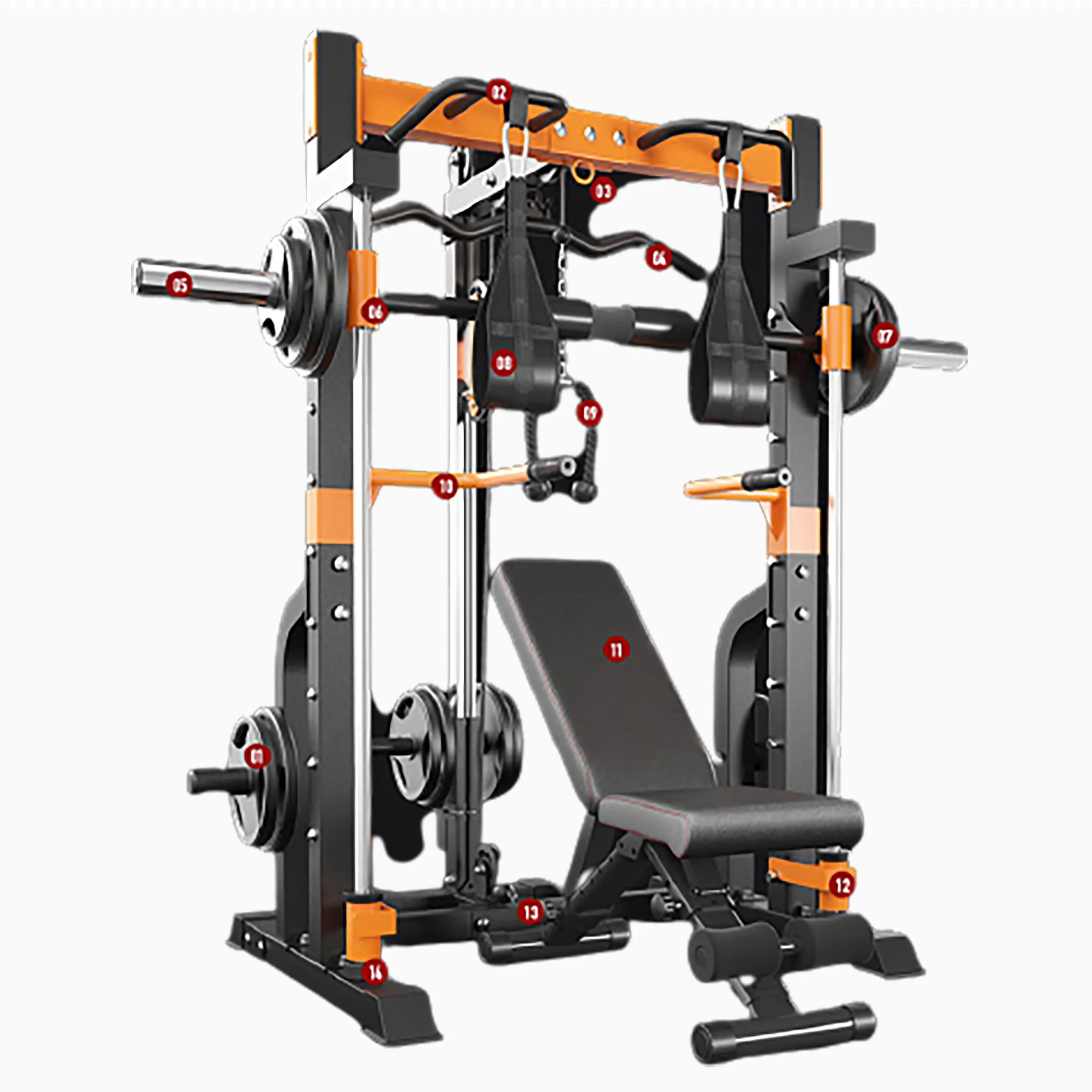 

IN Stock Gym fitness Rack Equipment Multi Function station trainer Machine for sale, Yellow