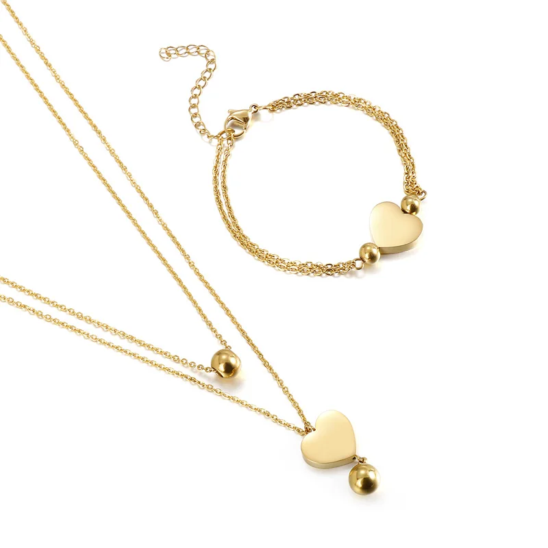 

Gold Plated latest stainless steel necklace double layer love necklace fashion jewelry chain production