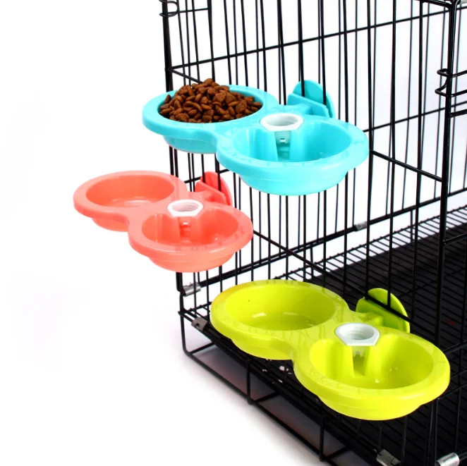 

Factory direct pet supplies Pet Bowl Suspension Plastic Dog Water Food Feeder Double Hanging Pet Bowl, Blue, green, pink