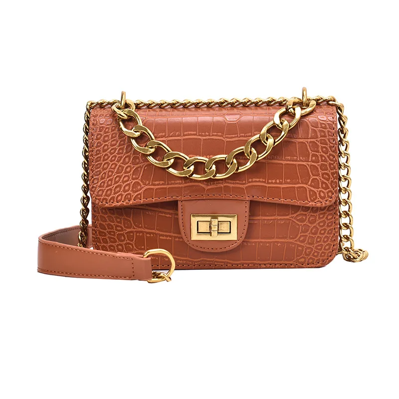 

crocodile pu leather Box bag with metal chain sling shoulder bag oem handbags for women, Can choose any color in the color card