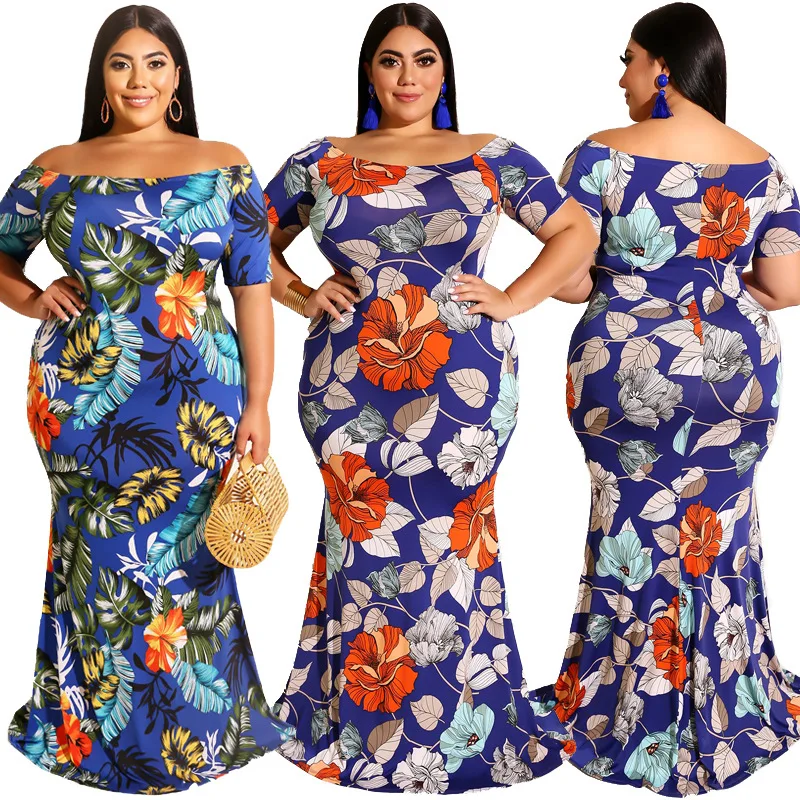

New Style Floral Summer Maxi Mermaid Plus Size Dress 5XL For Fat Women