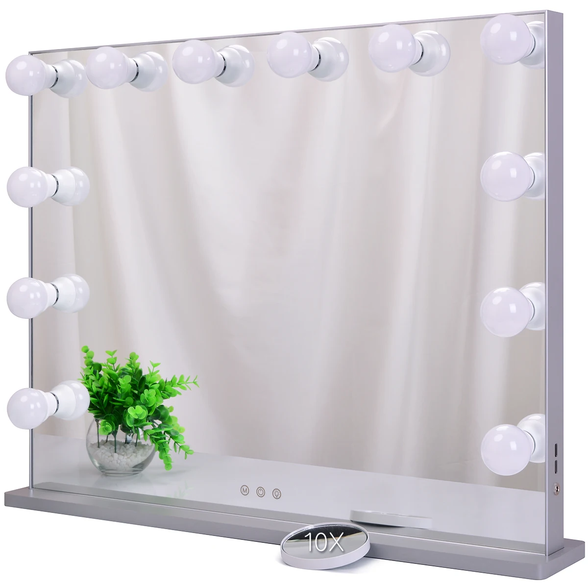 

Frameless Vanity Hollywood Mirror with 12 lights bulbs Beauty Makeup LED lights desktop Mirror, Sliverd