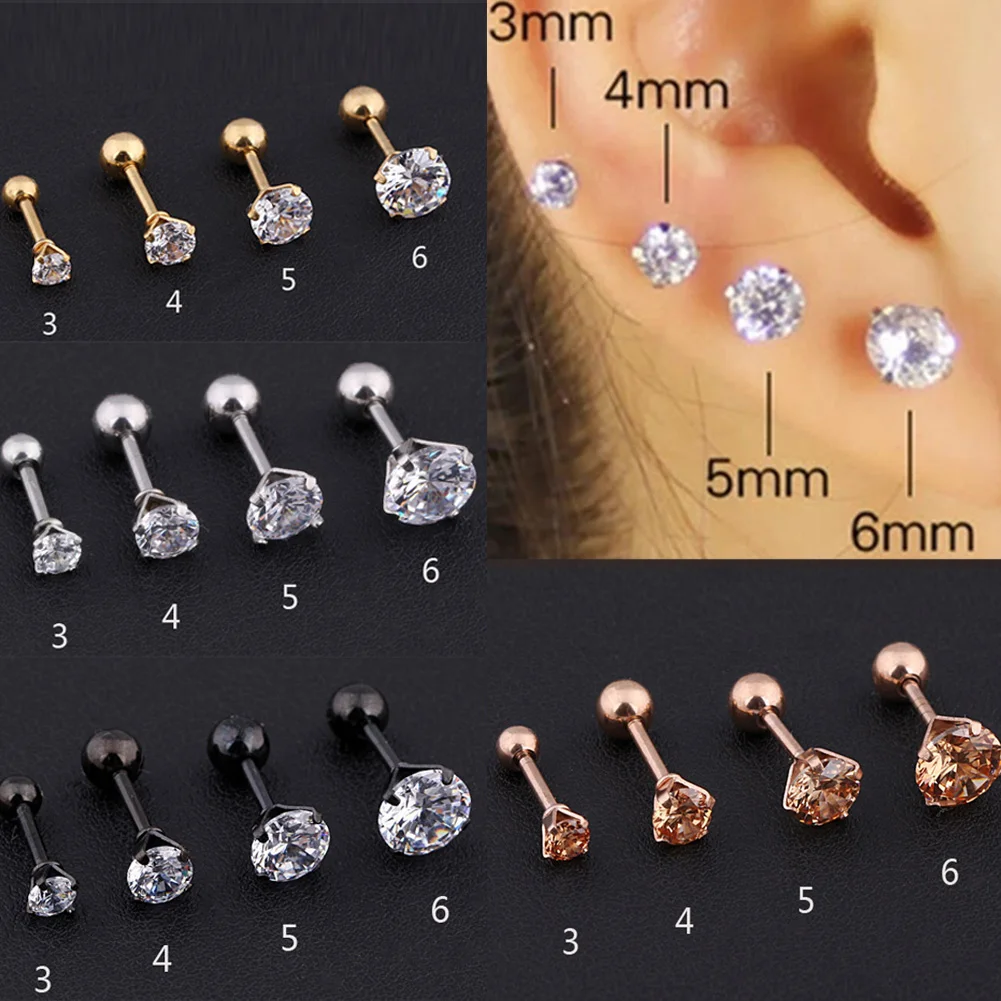 

1 pcs Medical Stainless steel 4 Prong Tragus Cartilage Piercing Jewelry Crystal Zircon Diamonds Ear Studs Earrings For Women Men