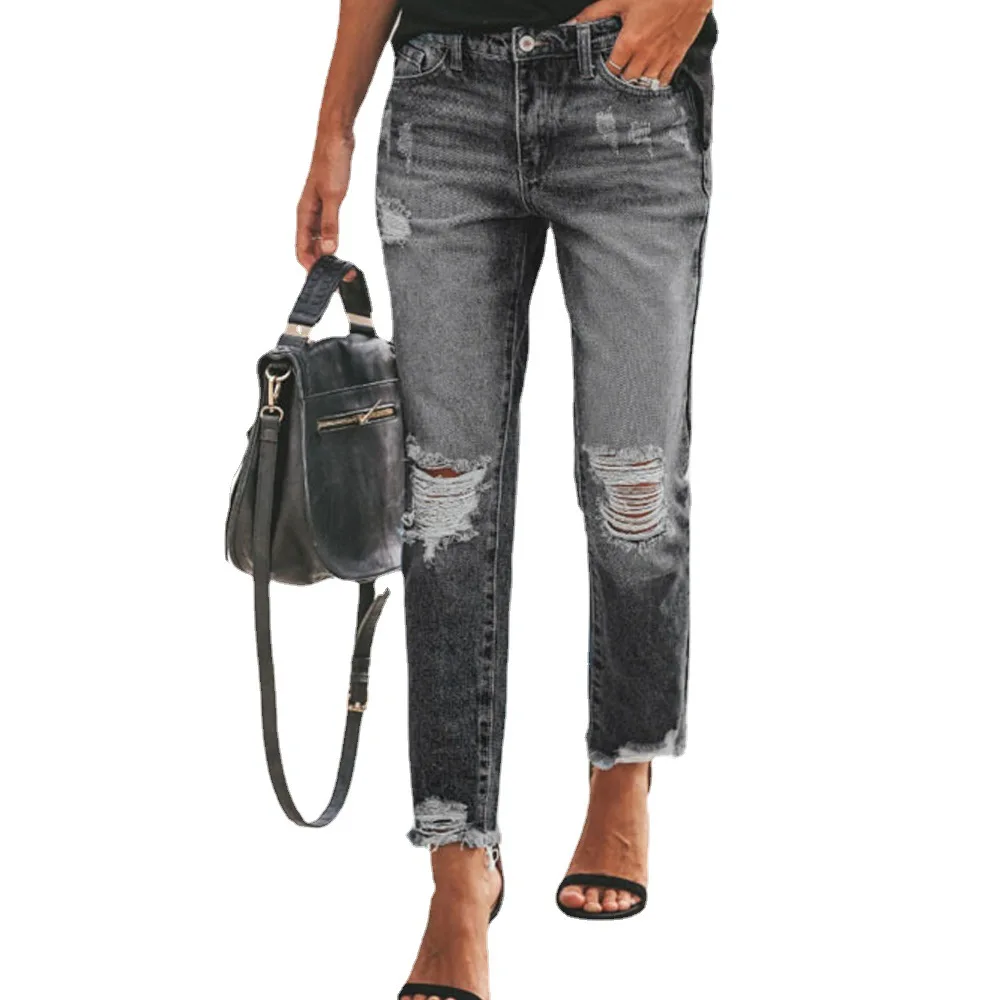 

New Explosive European And American Elastic Hole Leggings Women's Boyfriend Jeans, 3 colors