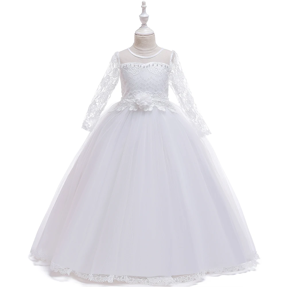 

MQATZ High Quality Kids Party Dress Girl Wedding Flower Dresses White Long Sleeve Frock Designs LP-227