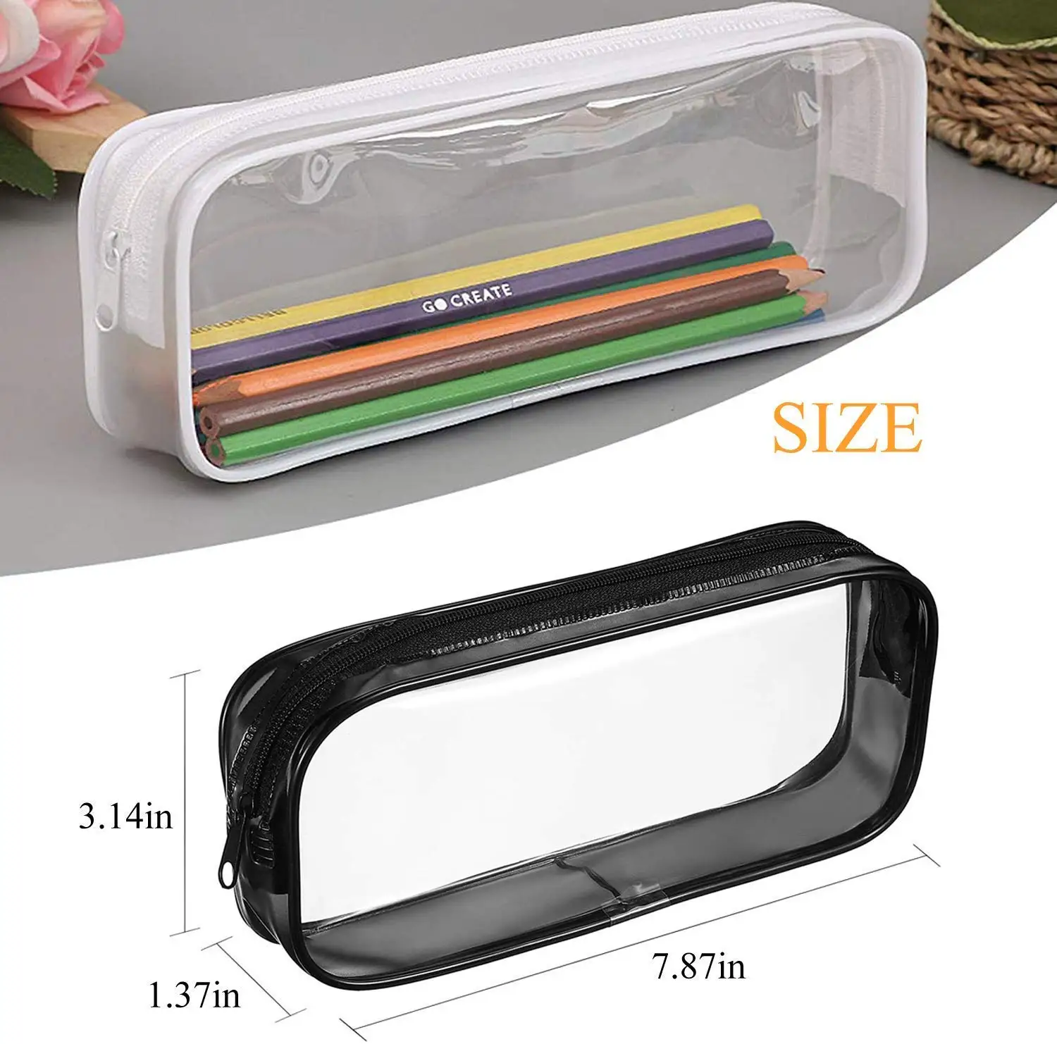 Office School Clear Exam Pen Pencil Bag Stationary Case Purse With ...