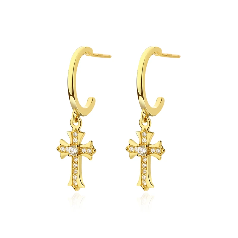 

Damila 2023 Earrings Fashion 925 sterling silver Religious jewelry 18k gold dainty zircon jesus cross earrings dangle for women