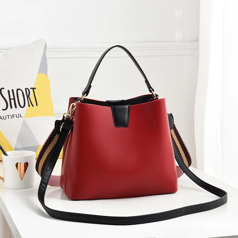 

wholesale Fashion color matching pu leather crossbody women shoulder ladies hand bag women bucket bag, 6colors