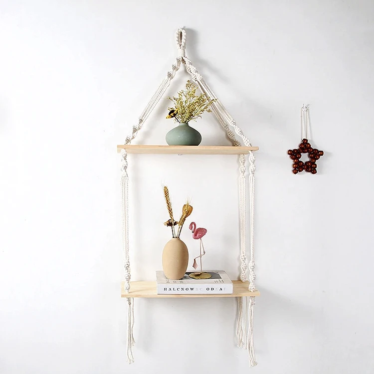 

macrame wall hanging shelf macrame plant hanger shelf macrame floating shelf, White