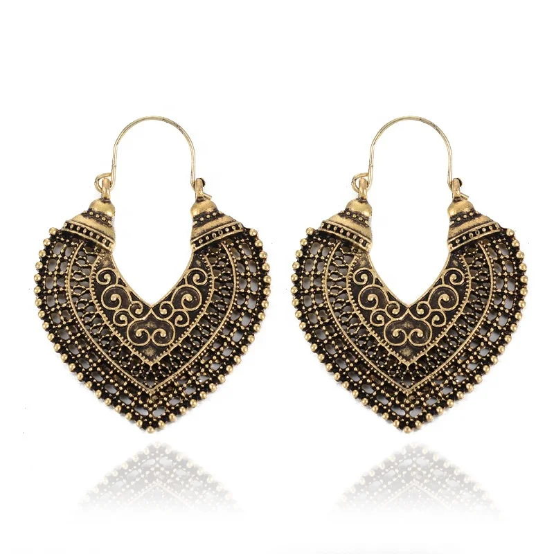 

Vintage Open Heart Earrings Carved Hollow Alloy Earrings, Picture