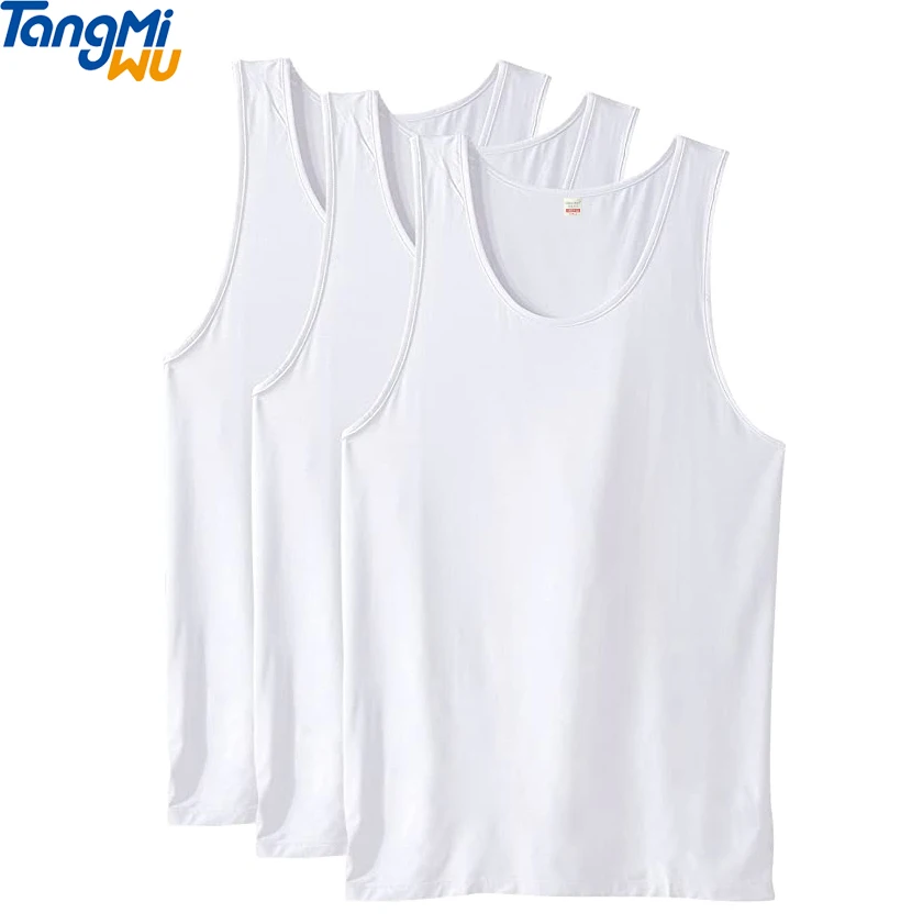 

Custom logo high quality high elastic 100% cotton casual home white vest men Pure color singlets men