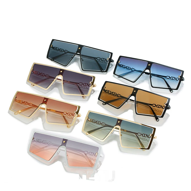 

Wholesale New Luxury Trendy Cutout Conjoined Oversized PC Metal Shades Sun Glasses Fashion Candy Color Black Womens Sunglasses, Picture show