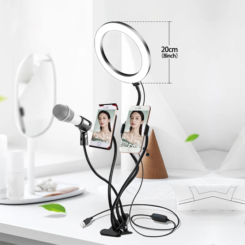 

High Quality Mini Led 8 Inch Phone Light RGB Colorful Ring Light With Microphone Tripod Stand