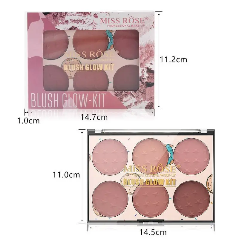 

MISS ROSE 6 Color Natural Long-lasting Blusher Powder Palette Face Matte Highlighter Powder Illuminated Blush Powder