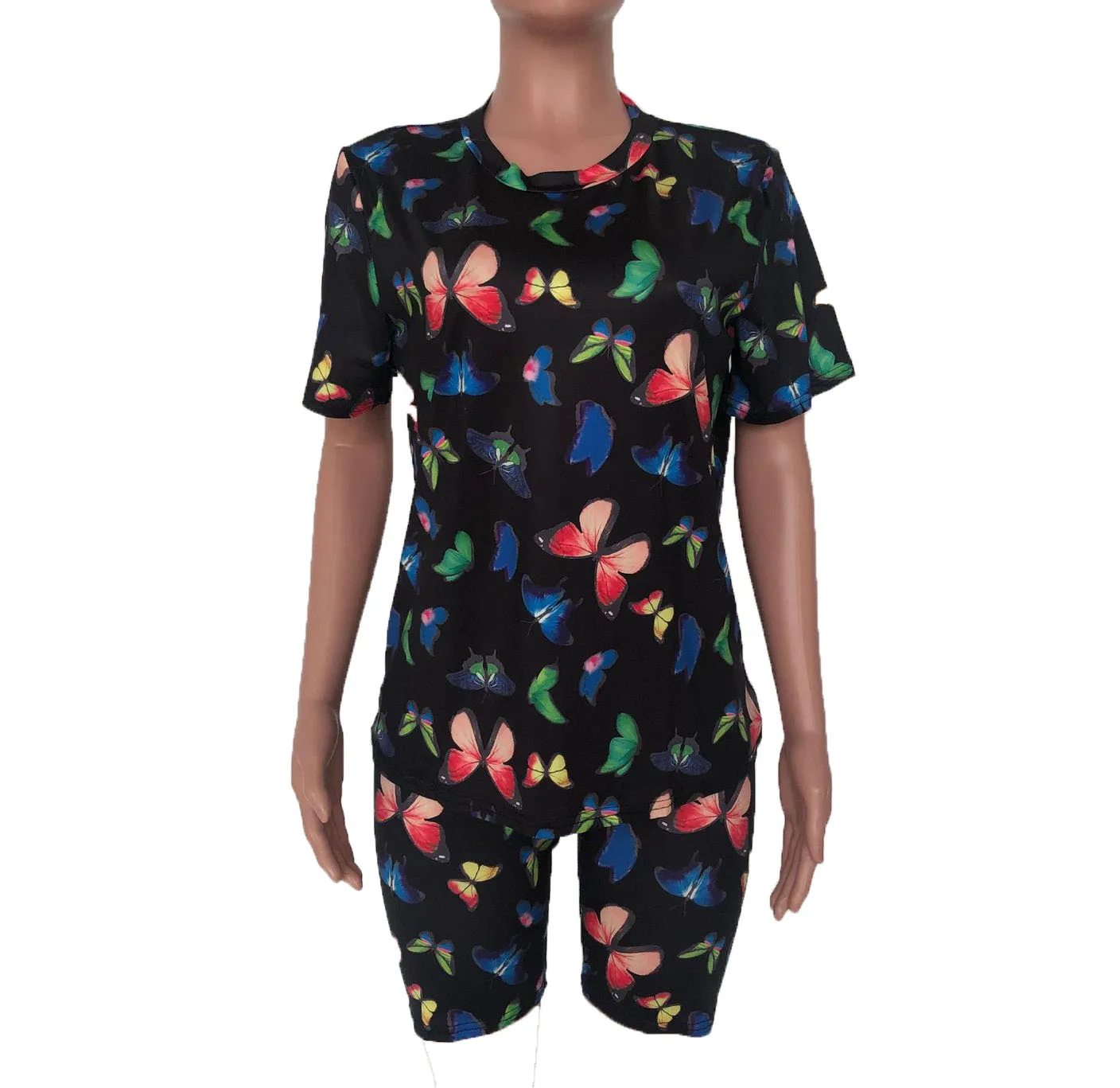 

Large women's new butterfly print Casual Short Sleeve pants suit in spring and summer, 2color