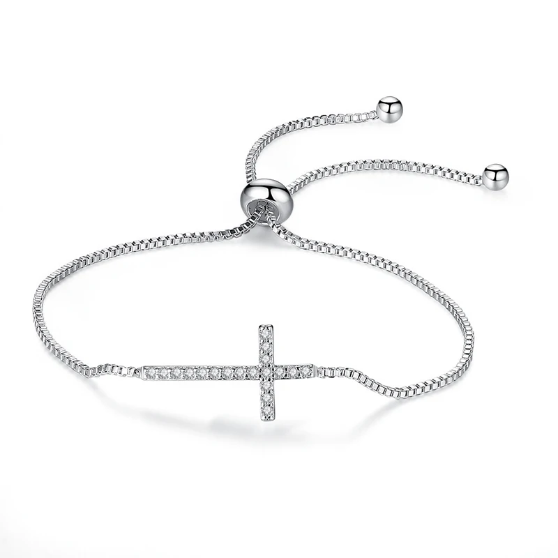

Classic Christian AAA+ Zircon Cross Adjustable Chain Bracelets Fashion Women Korean Simple Copper Bracelet (KB8234), As picture