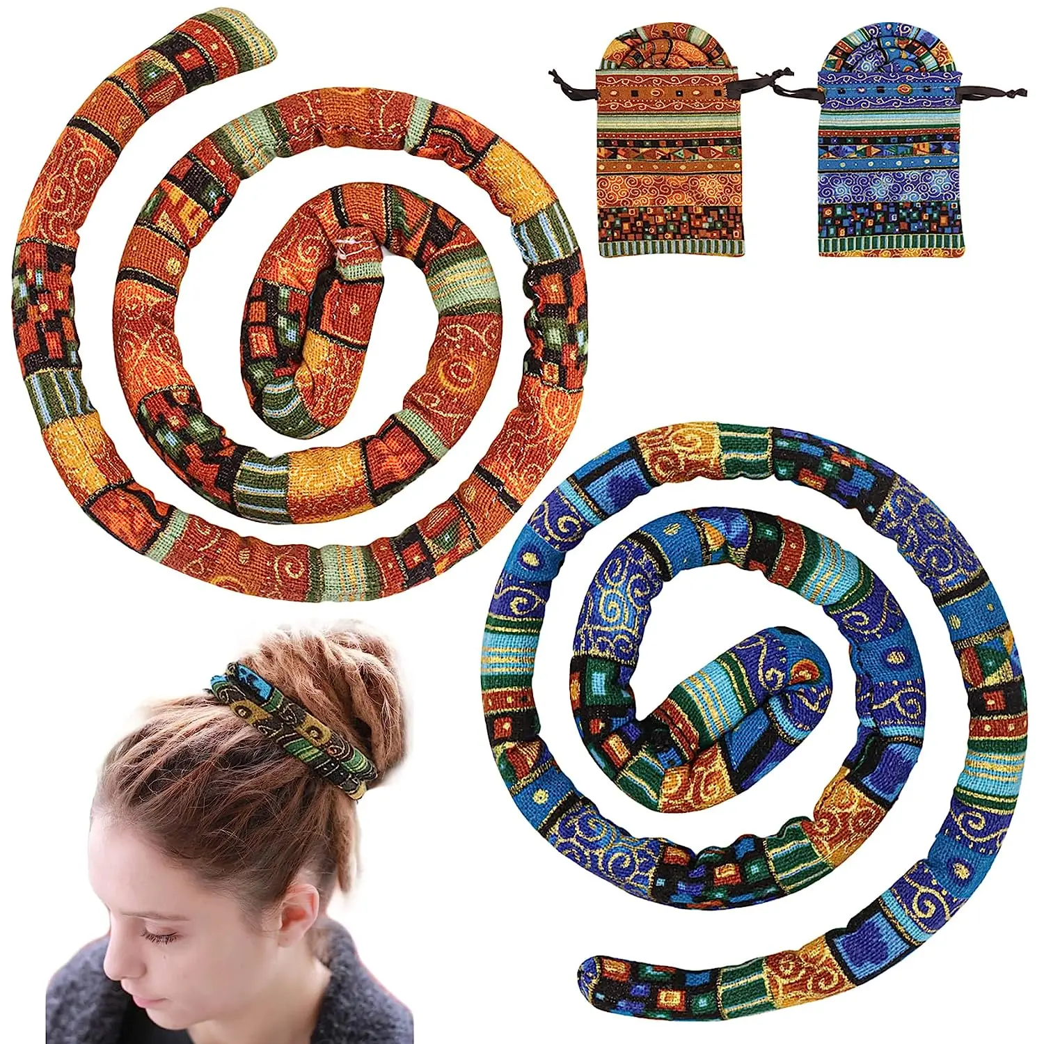 

CHENGHE Bohemian Fabric Dreadlock Accessories Bendable Ponytail Holders Colorful Dreadlock Hair Lock Tie With Storage Bag