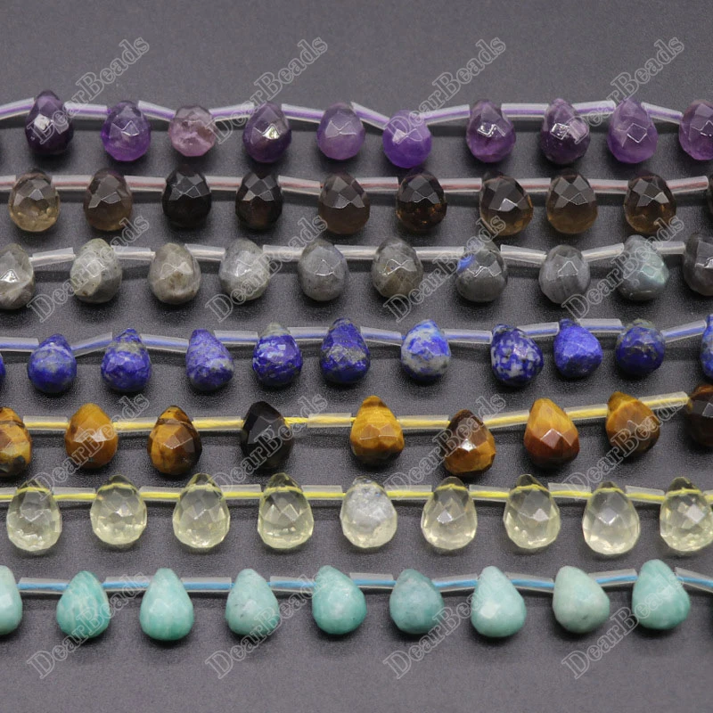 

Genuine Gemstone Top Drilled Teardrop Beads Strand, Natural Quartz Amethyst Prehnite Water Drop Beads 10x14mm