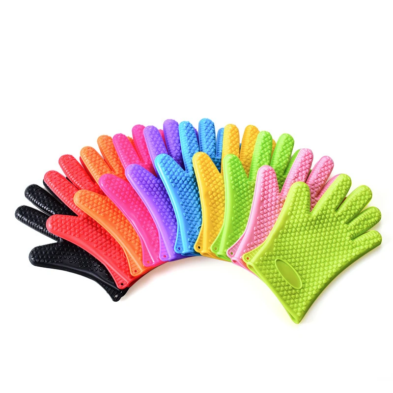 

JY 130G Hot Sale Customized Logo Printed Silicone Oven BBQ Gloves Extreme Heat Resistant Factory Supply, Red,yellow,blue,green,orange,black,pink,rose or customized color