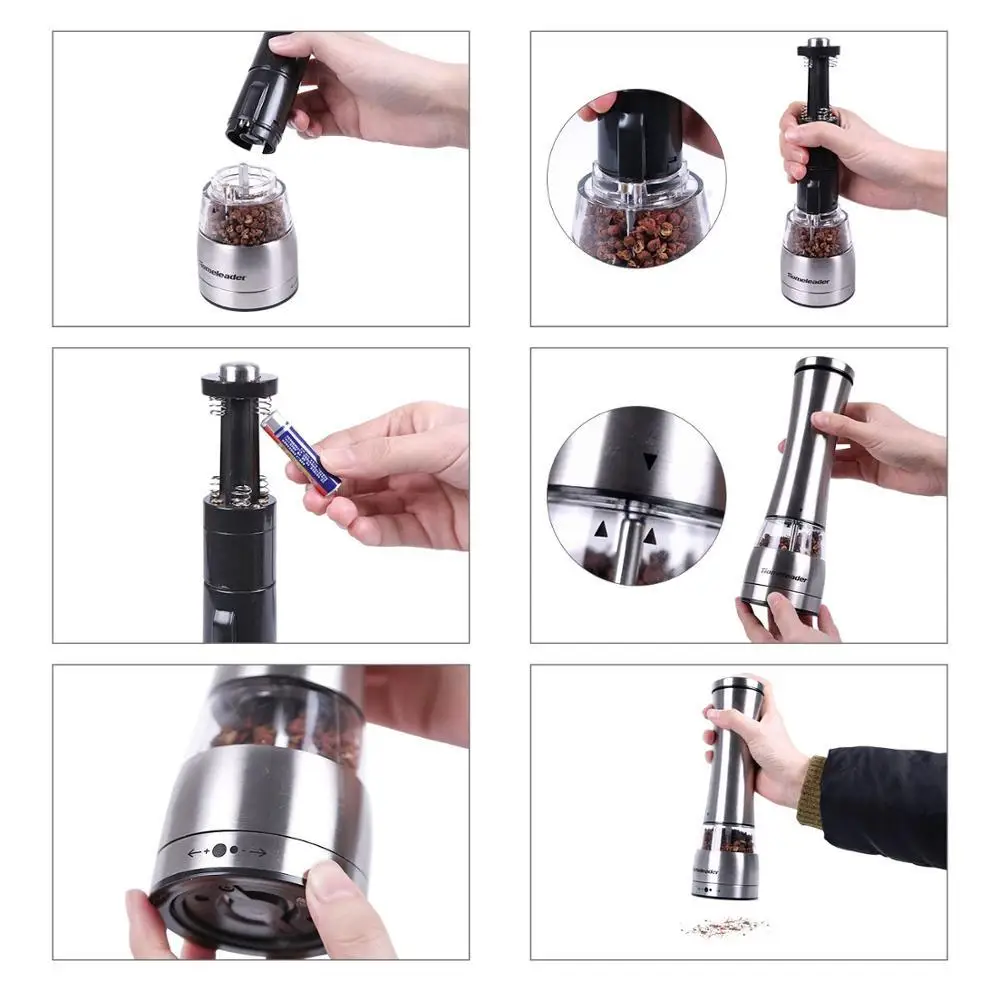 
K72 Stainless steel electric pepper grinder salt mill with adjustable coarseness ceramic mechanism 