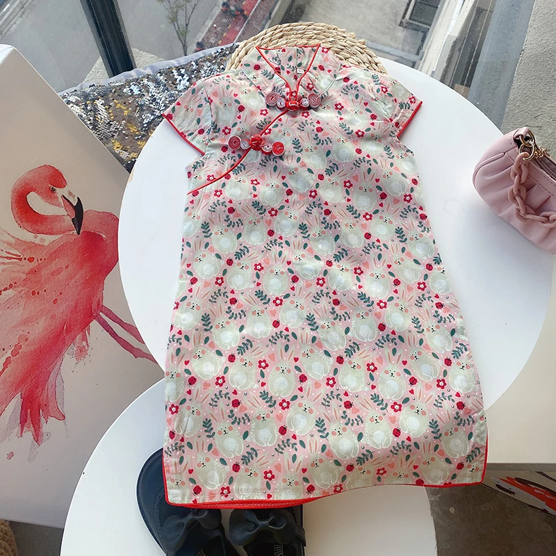 

2021 Children's skirt girls dress Chinese style new princess dress fashion girls skirt cheongsam