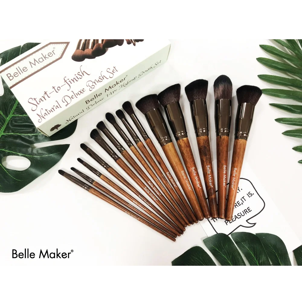 

Professional Makeup brush set 14pc Cosmetic brushes for all coverage use on Powder Blush Contour Highlight Eyeshadow products