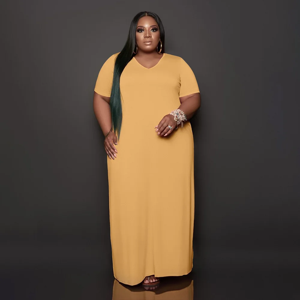 

Casual Solid Loose Plus Size Dress For Woman Ladies Apparel Dresses Long Dresses Women Summer -ZR, Yellow,burgundy,gray,black