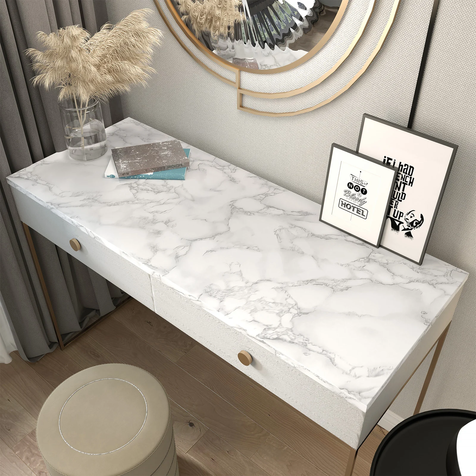 

60cm Kitchen Oil-proof Sticker Marble Pattern Wall Stickers Waterproof High Temperature Living Room Home Decoration