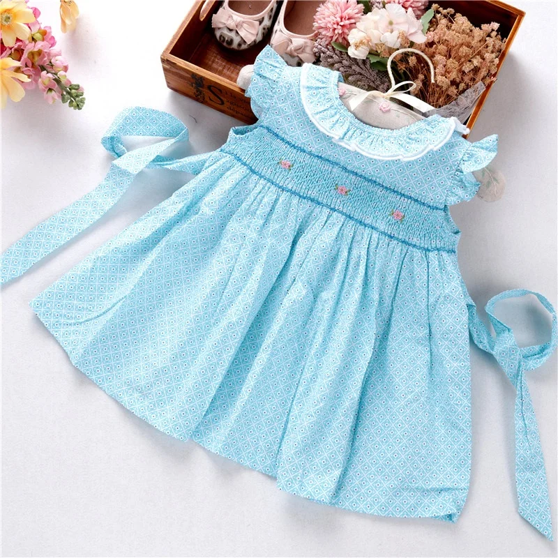 

infant baby smock clothing set little girl dresses pink blue summer kids boutiques children clothes wholesale