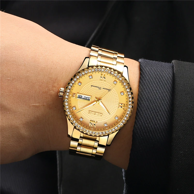 

OLEVS 6618 Luxury Gold Diamond Men Watches Top Brand Luminous Dial Steel Bracelet Watchband Date Male Clock Business Wristwatch