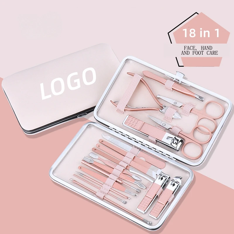 

Hot selling custom logo 18pcs nail clipper nail file stainless steel beauty personal care manicure set