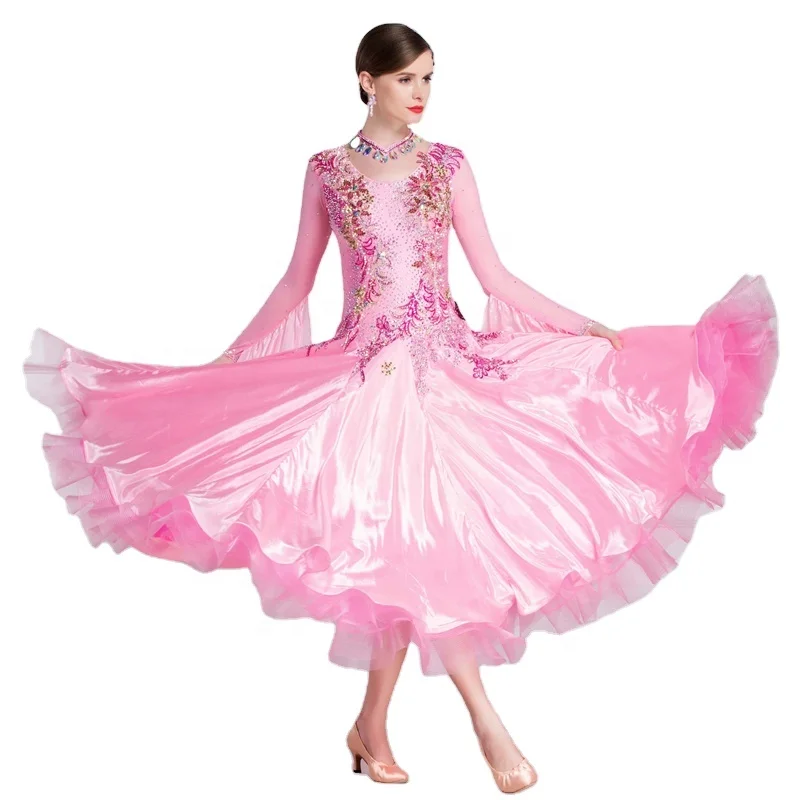 

B-18435 Custom Pink Ballroom Smooth Competition Dance Dress Gown High Quality Ballroom Performance Dress For Competition, Customized