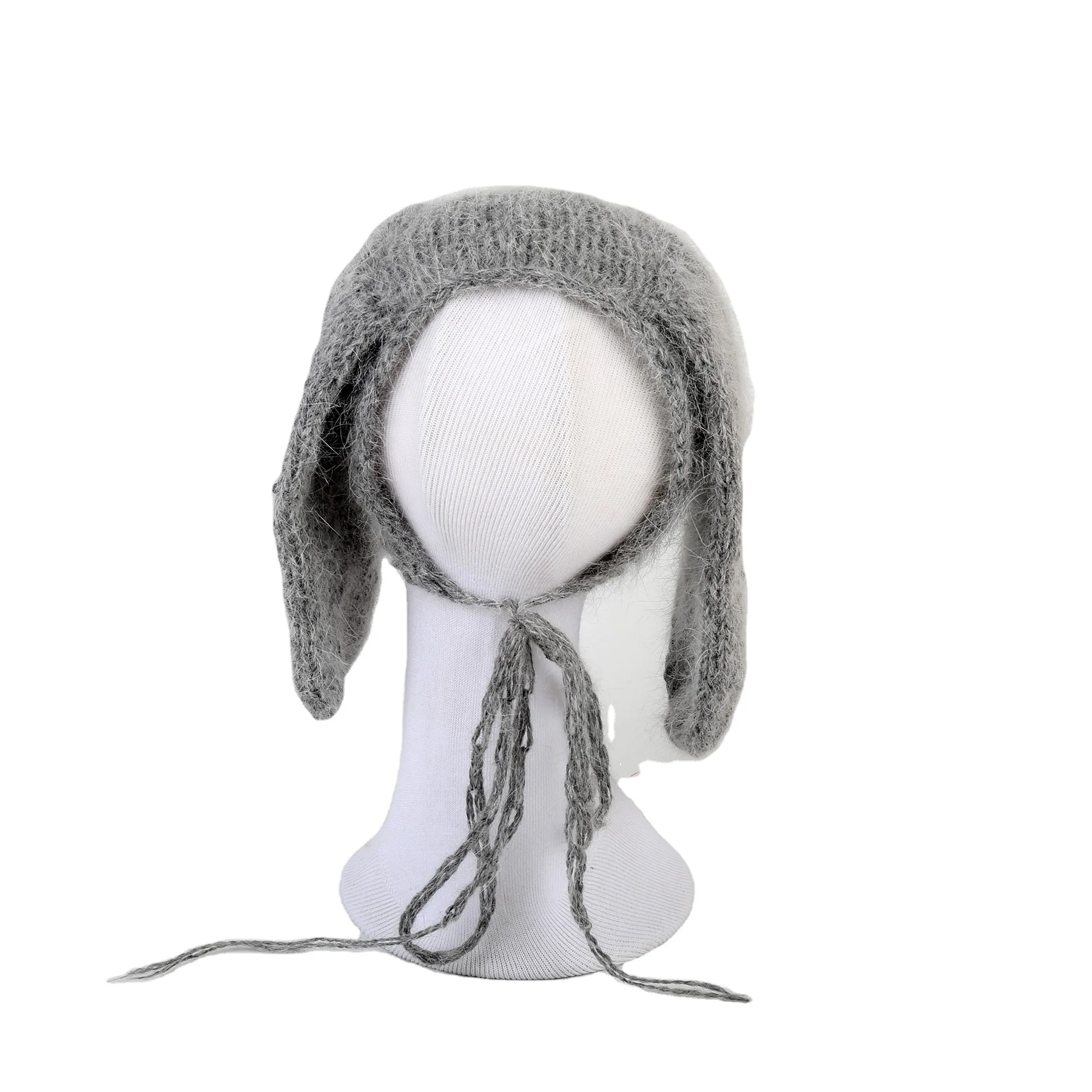 

Angora Knitted Oversize Ear Bunny Bonnet Photography Props Stretch Crochet Newborn Girl Hat Jersey Merino Photo Shoot