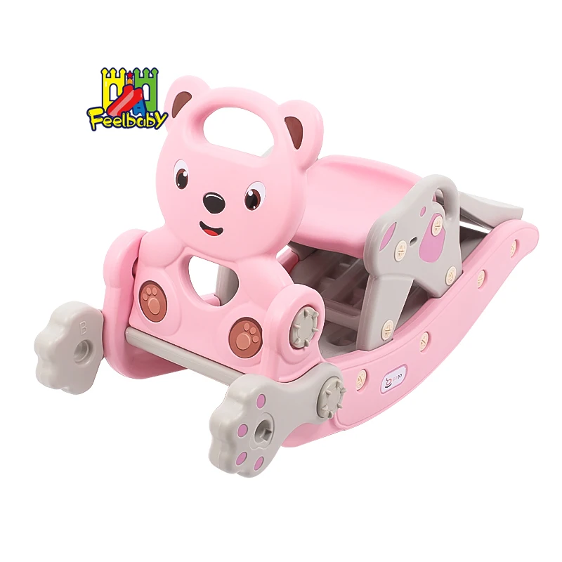 

Feelbaby plastic slide rocking horse 2-in-1 for kids, Pink/light green