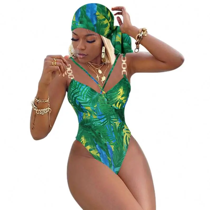 

Foma J2130 Sexy Halter Printed Bikini Swimsuit One Piece Bikini+ Beach Towel 2 Piece Bathing Suit For Women 2021