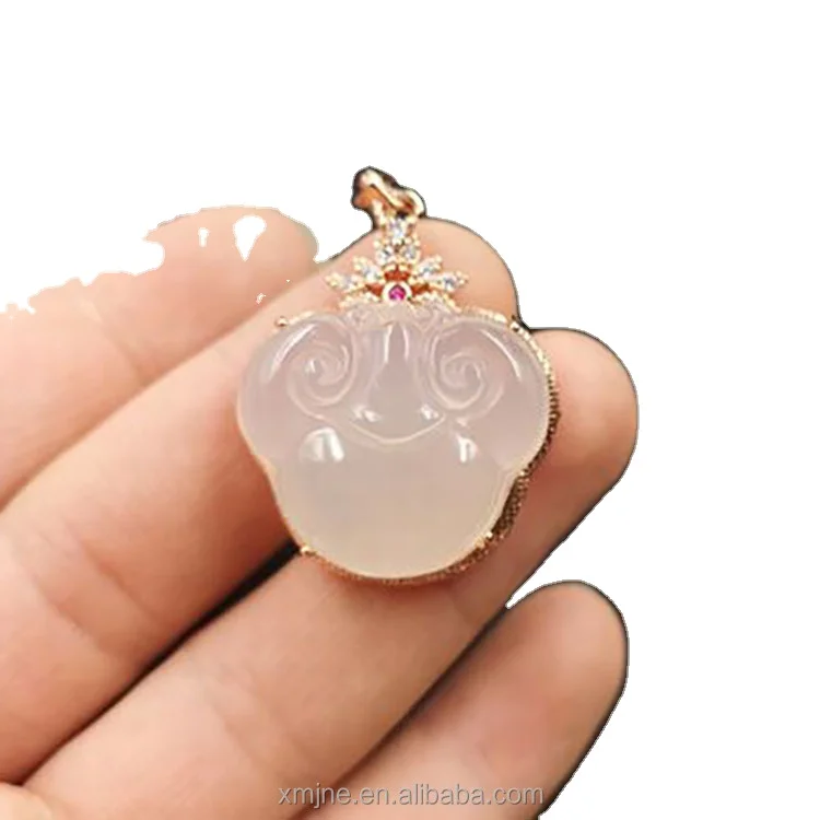 

925 Silver Inlaid White Chalcedony Ruyi Pendant White Agate Ruyi Head Pendant