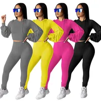

New Arrival Custom Ladies Solid Color Hoodie Long Sleeve Sets Suits Two Piece Fitness Track Suit Women Sweatsuit Set