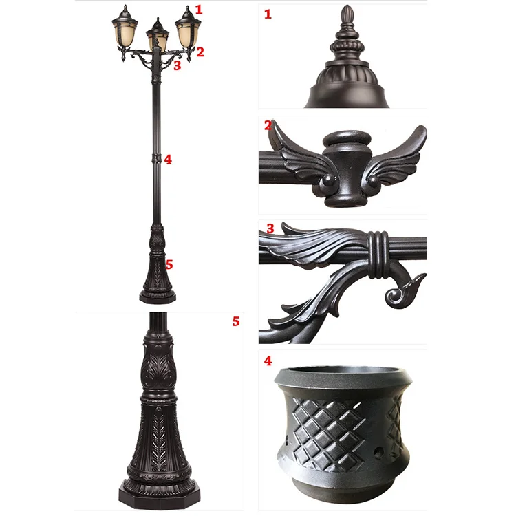 Three arms four arm Post Lamp vintage garden light park light street lamp For Sale