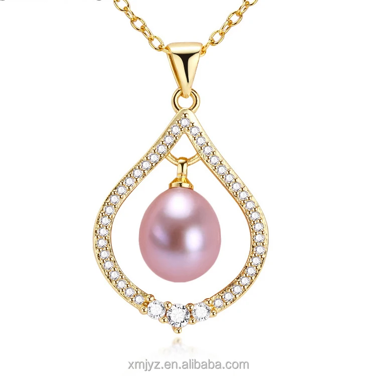 

Certified Natural Freshwater Pearl Pendant Water Drop Necklace Copper Plated Real Gold Color Protection Inlaid Chain