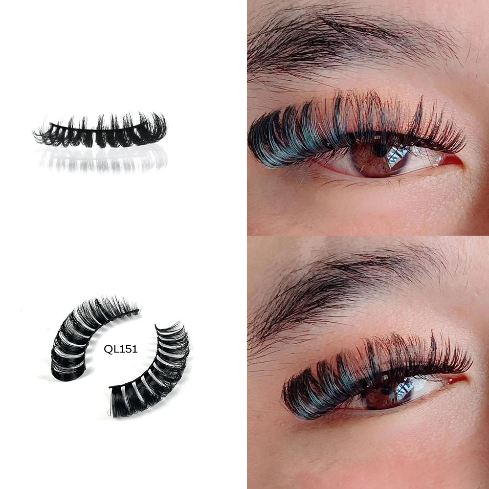 

QL151 A customized false eyelash faux mink 12mm D curl wink winged eyelash extensions with custom lash box, Natural black