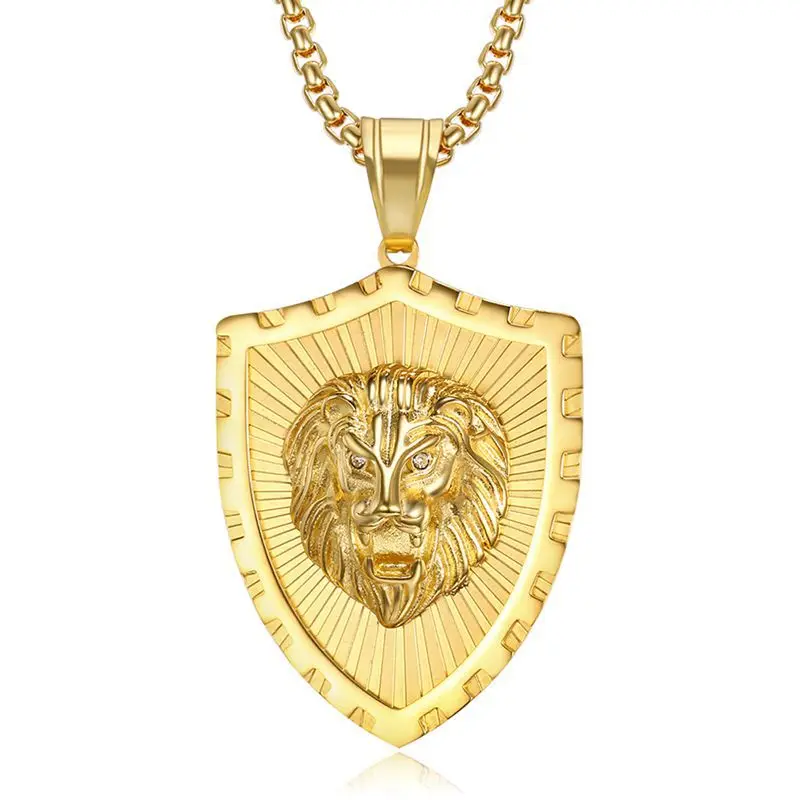 

ORDRM Stainless Steel Shield Jewelry Head Gold Lion Pendant, 18k gold