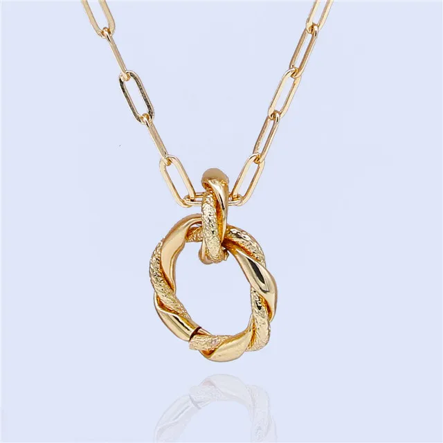 

Personality Gold Color Chain Necklace Creative Winding Round Circle Pendant Necklace