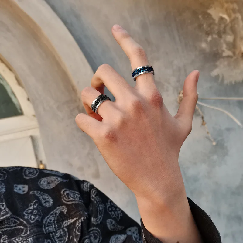 

OUYE 2021 Openable Chain Titanium Steel Korean Version Of Ring Male Ring Hip Hop Tail Ring, Colorful