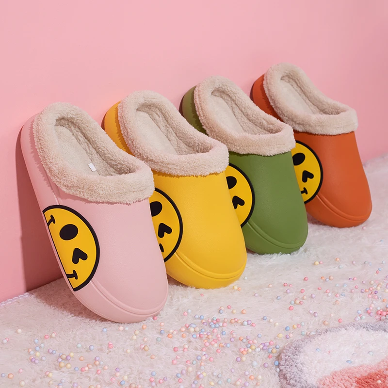 

slippers Soft Plush House Warm Smiley Face Slip-on Womens Winter Comfy Outdoor Anti-Skid Rubber Sole, 1pairs