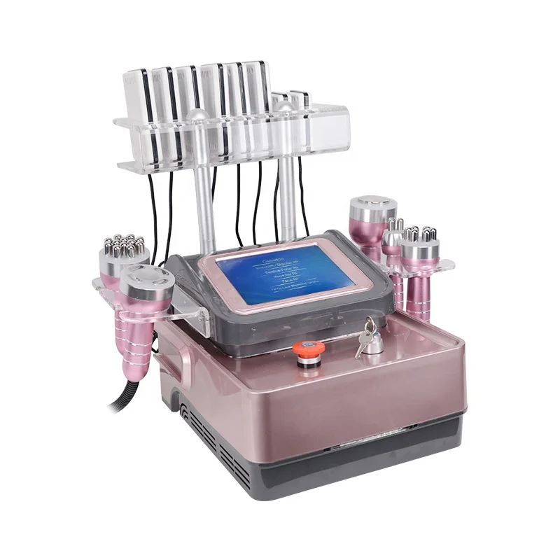 

6in1 vacuum cavitation slimming machine RF /40or80k /8 lipolaser 635nm 8*plates/skin tightening body shape pink shell square