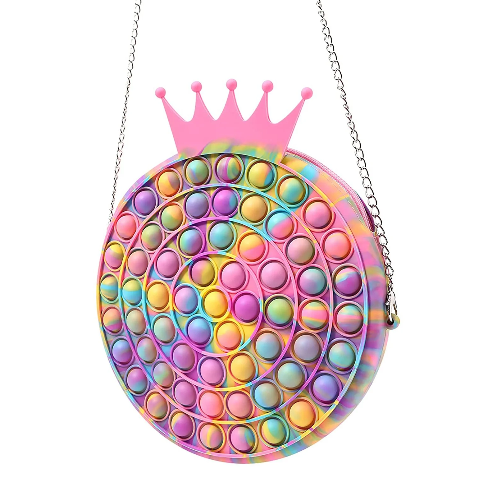 

Metal Chain Ladies Women Girls Crossbody Bag Crown Shape Silicone Popoit Hamster Game Fidget Toy Shoulder Bag